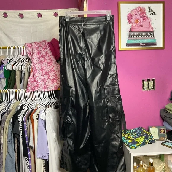 Faux Leather Wide Leg Cargo Pants - Picture 4 of 4